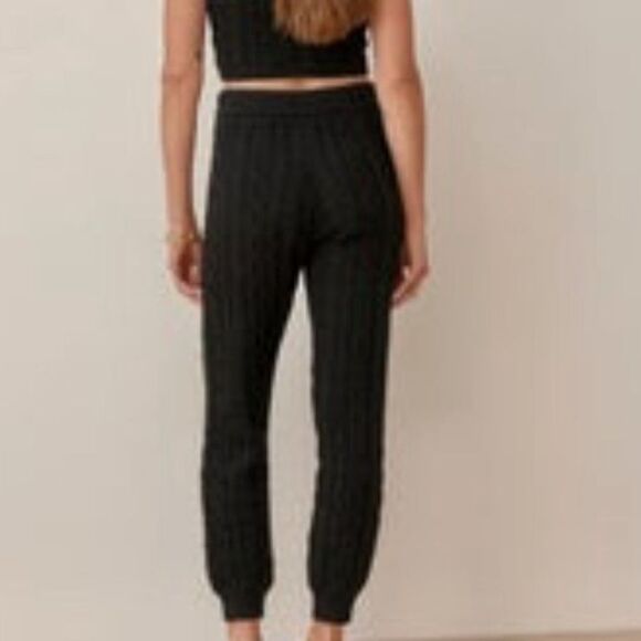 Reformation Italo 100% Organic Cotton Thick Cable Knit Jogger Black Large - Picture 3 of 10